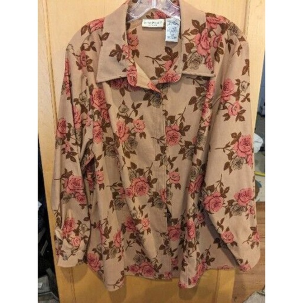 White Stag‎ Women's 18w*20w Multicolor Floral Long Sleeve Button Up Suede Feel